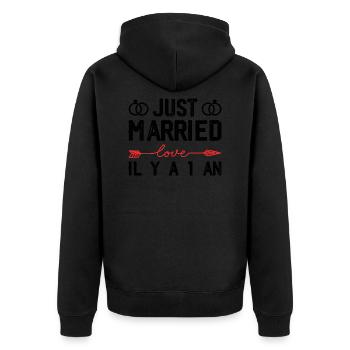 Cotton 1 Year Wedding Anniversary Gift - Unisex Premium Organic Zip Hoodie - black - Back - Nico (187cm)
