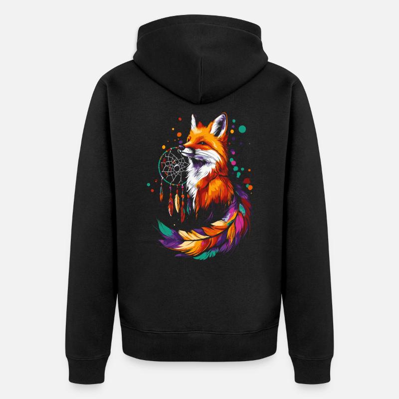 Renard avec attrape-rêves - Veste à capuche bio Premium Unisexe - noir