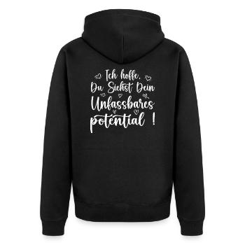 unfassbares potential achtsamkeit motivation - Unisex Premium Bio Zip Hoodie - Schwarz - Hinten - Nico (187cm)