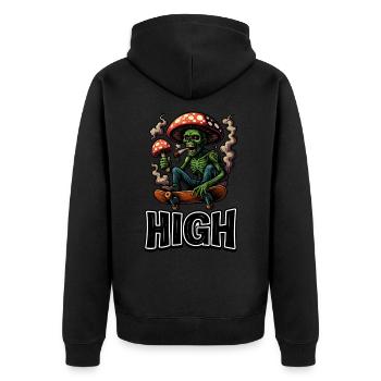 Zombie, champignon et vibrations de skate - Veste à capuche bio Premium Unisexe - noir - Dos - Nico (187cm)