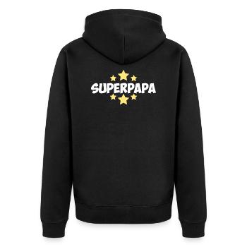 Superpapa Sterne Vatertag Spruch - Unisex Premium Bio Zip Hoodie - Schwarz - Hinten - Nico (187cm)