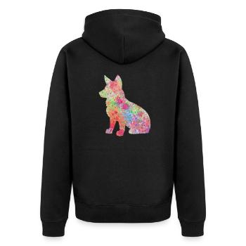 Corgi - PopArt Style - Unisex Premium Organic Zip Hoodie - black - Back - Nico (187cm)