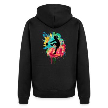 Fussballerin - PopArt Style - Unisex Premium Bio Zip Hoodie - Schwarz - Hinten - Nico (187cm)