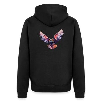GEOMETRIC OWL, ABSTRACT OWL ART - Unisex Premium Organic Zip Hoodie - black - Back - Nico (187cm)