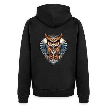 Beautiful decorated owl in modern style - Unisex Premium Organic Zip Hoodie - black - Back - Nico (187cm)