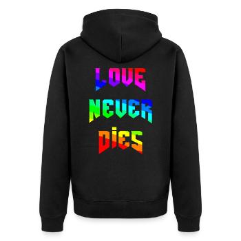 Rainbow - love never dies - Unisex Premium Organic Zip Hoodie - black - Back - Nico (187cm)