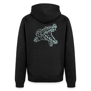 Krokodil Grafik WireFrame, Paperwolf Design - Unisex Premium Bio Zip Hoodie - Schwarz - Hinten - Nico (187cm)