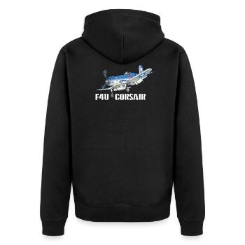 Corsair (auf dunklem T-Shirt) - Unisex Premium Bio Zip Hoodie - Schwarz - Hinten - Nico (187cm)
