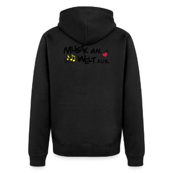 Musik an Welt aus - Unisex Premium Bio Zip Hoodie - Schwarz - Hinten - Nico (187cm)