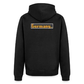 LED Display Germany Orange - Unisex Premium Bio Zip Hoodie - Schwarz - Hinten - Nico (187cm)