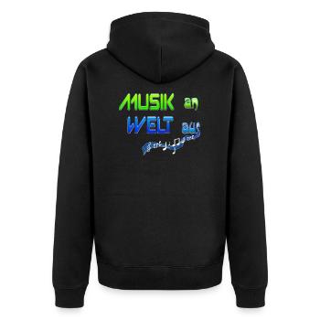 Musik an. Welt aus. Music is life. I love music. - Unisex Premium Bio Zip Hoodie - Schwarz - Hinten - Nico (187cm)