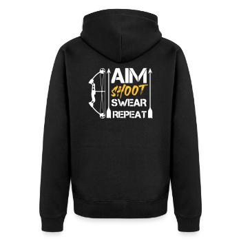 Aim Shoot Swear Repeat Archery Gift Hobby - Unisex Premium Organic Zip Hoodie - black - Back - Nico (187cm)