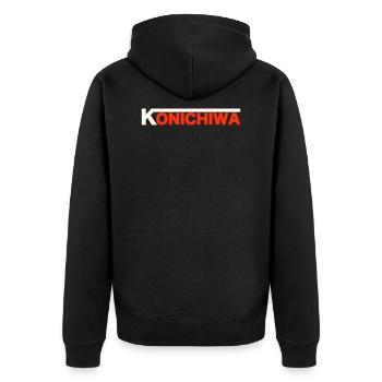 Konichiwa - Unisex Premium Bio Zip Hoodie - Schwarz - Hinten - Nico (187cm)