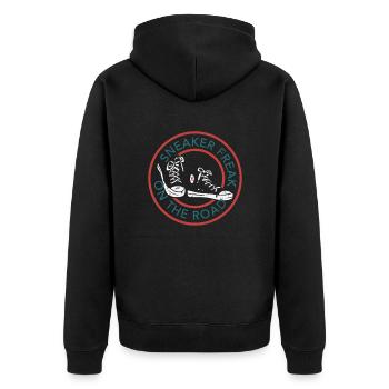 Sneaker freak - Unisex Premium Bio Zip Hoodie - Schwarz - Hinten - Nico (187cm)