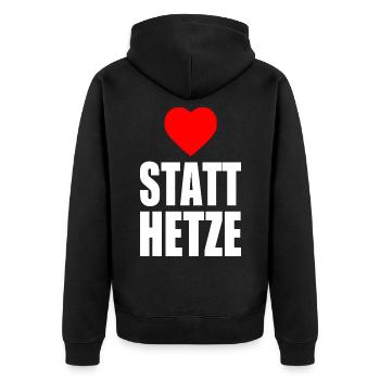 Herz statt hetze - Unisex Premium Bio Zip Hoodie - Schwarz - Hinten - Nico (187cm)