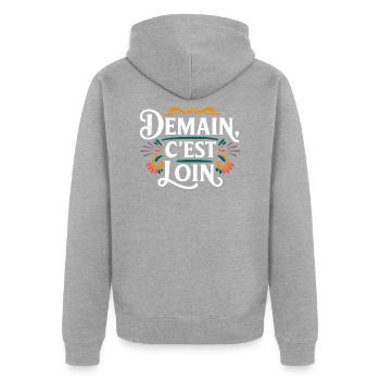 Demain c'est loin - Veste à capuche bio Premium Unisexe - gris chiné - Dos - Nico (187cm)