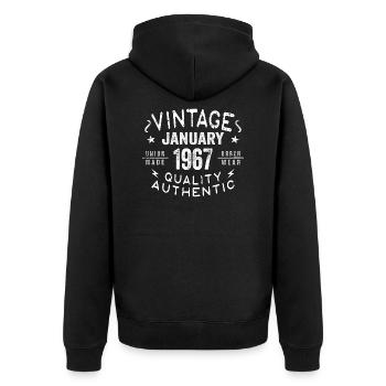Geburtstagsgeschenk 1967 - geboren im Januar 1967 - Unisex Premium Bio Zip Hoodie - Schwarz - Hinten - Nico (187cm)