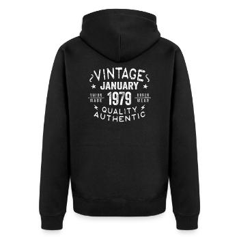 Geburtstagsgeschenk 1979 - geboren im Januar 1979 - Unisex Premium Bio Zip Hoodie - Schwarz - Hinten - Nico (187cm)