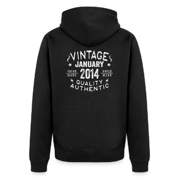 Geburtstagsgeschenk 2014 - geboren im Januar 2014 - Unisex Premium Bio Zip Hoodie - Schwarz - Hinten - Nico (187cm)