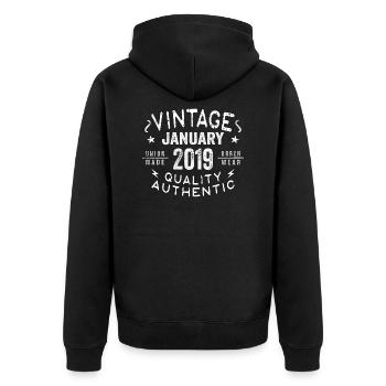 Geburtstagsgeschenk 2019 - geboren im Januar 2019 - Unisex Premium Bio Zip Hoodie - Schwarz - Hinten - Nico (187cm)