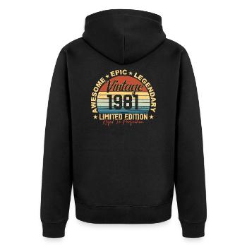 Retro 1981 Jahrgang Geburtstag 1981 Geschenk 1981 - Unisex Premium Bio Zip Hoodie - Schwarz - Hinten - Nico (187cm)