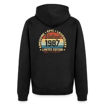 Retro 1987 Jahrgang Geburtstag 1987 Geschenk 1987 - Unisex Premium Bio Zip Hoodie - Schwarz - Hinten - Nico (187cm)