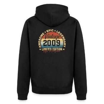 Retro 2009 Vintage Birthday 2009 Gift 2009 - Unisex Premium Organic Zip Hoodie - black - Back - Nico (187cm)