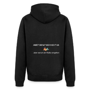 Arbeit - Unisex Premium Bio Zip Hoodie - Schwarz - Hinten - Nico (187cm)