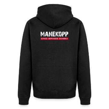 Manekopp und Spass dabei - Unisex Premium Bio Zip Hoodie - Schwarz - Hinten - Nico (187cm)