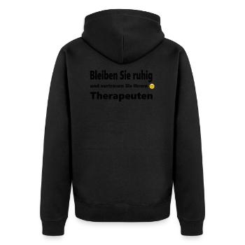 Therapeut mit Durchblick - Unisex Premium Bio Zip Hoodie - Schwarz - Hinten - Nico (187cm)