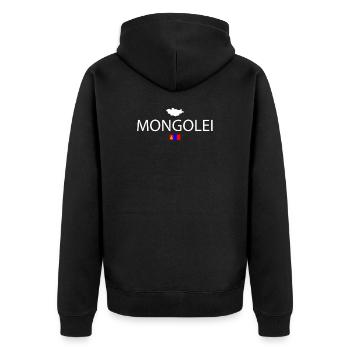 Mongolei Reise - Unisex Premium Bio Zip Hoodie - Schwarz - Hinten - Nico (187cm)