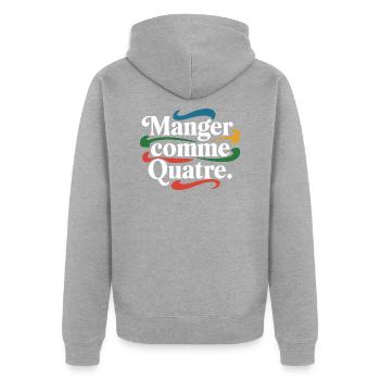 Manger comme quatre - Veste à capuche bio Premium Unisexe - gris chiné - Dos - Nico (187cm)