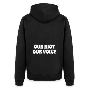 Our Riot Our Voice - Gleichberechtigung Frauentag - Unisex Premium Organic Zip Hoodie - black - Back - Nico (187cm)