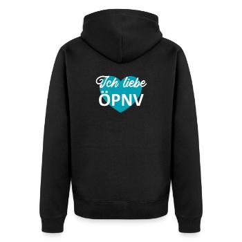 Ich liebe OePNV Bahn Geschenkidee - Unisex Premium Bio Zip Hoodie - Schwarz - Hinten - Nico (187cm)