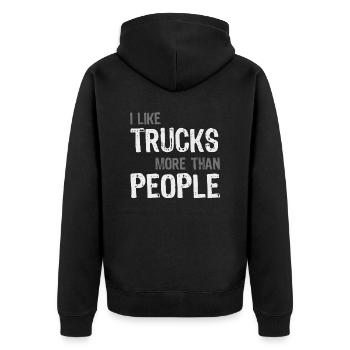 I like Trucks more than People - Lkw und Menschen - Unisex Premium Organic Zip Hoodie - black - Back - Nico (187cm)