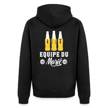 Junggesellenabschied Junggesellenabschied - Team des Bräutigams - Unisex Premium Bio Zip Hoodie - Schwarz - Hinten - Nico (187cm)