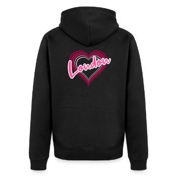 London - Unisex Premium Organic Zip Hoodie - black - Back - Nico (187cm)