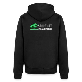 Sawdust Is Man Glitter Woodworking - Unisex Premium Bio Zip Hoodie - Schwarz - Hinten - Nico (187cm)