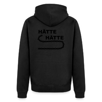 Hätte hätte Fahrradkette (D00109) - Unisex Premium Bio Zip Hoodie - Schwarz - Hinten - Nico (187cm)