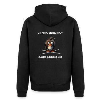 Guten Morgen - Ganz dünnes Eis - Spruch Lustig - Unisex Premium Bio Zip Hoodie - Schwarz - Hinten - Nico (187cm)