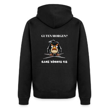 Guten Morgen - Ganz dünnes Eis - Spruch Lustig - Unisex Premium Bio Zip Hoodie - Schwarz - Hinten - Nico (187cm)