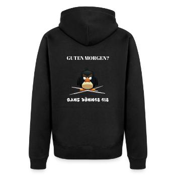 Guten Morgen - Ganz dünnes Eis - Spruch Lustig - Unisex Premium Bio Zip Hoodie - Schwarz - Hinten - Nico (187cm)
