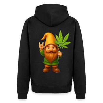 Rock on Zwerg mit Hanfblatt - Cannabis - Weed - Unisex Premium Bio Zip Hoodie - Schwarz - Hinten - Nico (187cm)