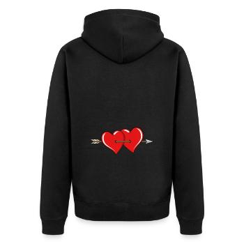 Zwei Herzen mit Pfeil - Unisex Premium Bio Zip Hoodie - Schwarz - Hinten - Nico (187cm)