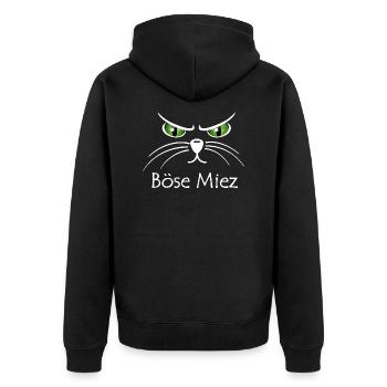 Böse Miez – Meine Katze schaut wer zu mir passt! - Unisex Premium Bio Zip Hoodie - Schwarz - Hinten - Nico (187cm)