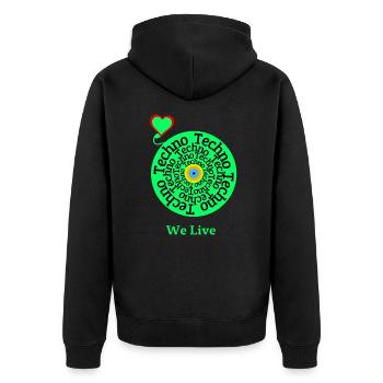 Wer ihn Lebt kennt es, Techno - Unisex Premium Bio Zip Hoodie - Schwarz - Hinten - Nico (187cm)
