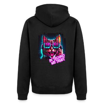 In Techno we trust - Unisex Premium Organic Zip Hoodie - black - Back - Nico (187cm)