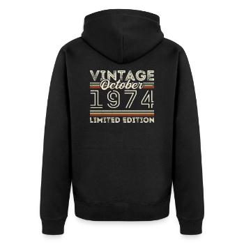 Oktober 1974 Geburtstag October 1974 Birthday Gift - Unisex Premium Organic Zip Hoodie - black - Back - Nico (187cm)