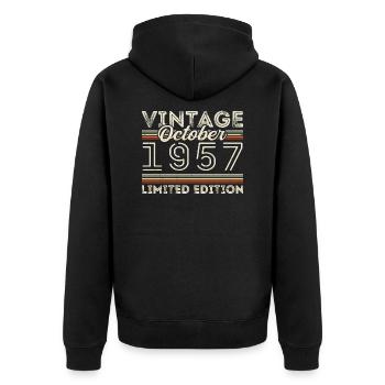 Oktober 1957 Geburtstag October 1957 Birthday Gift - Unisex Premium Bio Zip Hoodie - Schwarz - Hinten - Nico (187cm)