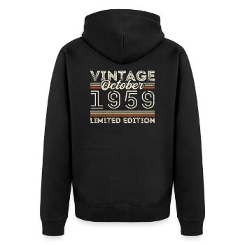 Oktober 1959 Geburtstag October 1959 Birthday Gift - Unisex Premium Bio Zip Hoodie - Schwarz - Hinten - Nico (187cm)